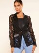 Women's Floral Lace Mesh One Button Lapel Neck Long Sleeve