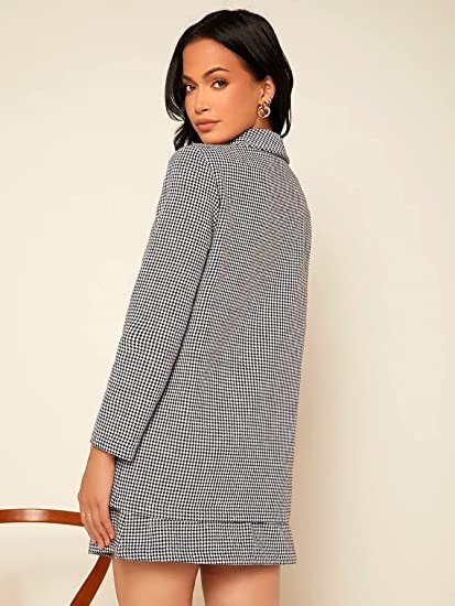 Women's 2 Piece Outfits Houndstooth Double Breasted Blazer and Skirt Suit Set