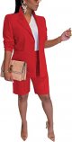 Women's 2 Piece Outfits Blazer Suits Lapels High Waisted Shorts