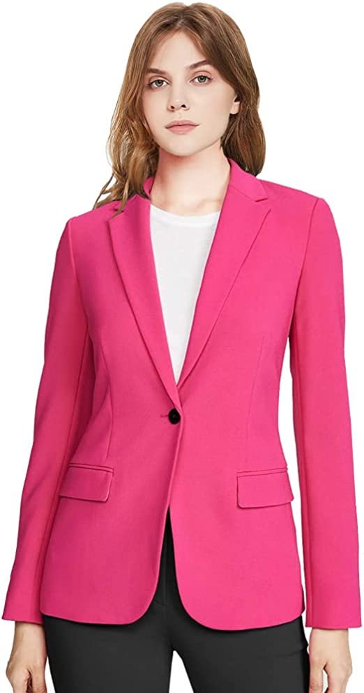 Womens Long Sleeve Blazers for One Button Hot Pink Blazer Women with Pocket