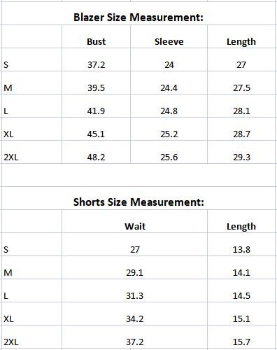 Women's 2 Piece Open Front Long Sleeve Blazer and Solid Short Pants Suit Sets