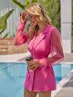 Women's Contrast Mesh Long Sleeve V Neck Elegant Blazer