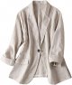 Womens Cotton Linen Blazer Notch Lapel One Button Suit Coat Jackets